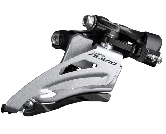 SHIMANO FRONT DERAILLEUR, FD-M3120-M-B, ALIVIO, FOR 2X9, MID CLAMP, SIDE SWING, 34.9MM BAND (W/31.8 & 28.6MM ADAPTER), CS-ANGLE: 64-69, FOR TOP GEAR: 36T, CL: 51.8MM