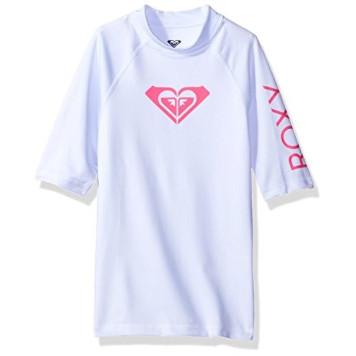 Roxy Girls' Big Whole Hearted Short Sleeve Rashguard White 12/L