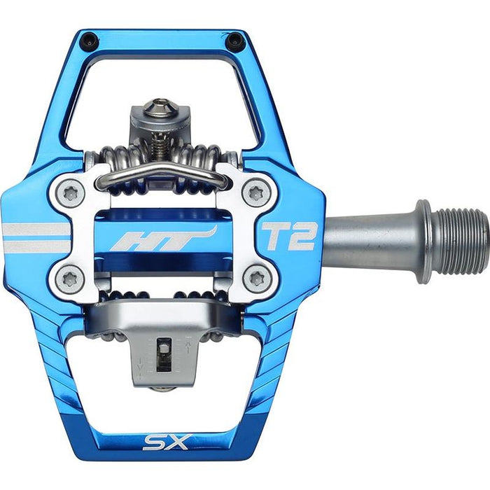 HT Components T2-SX Pedals - Dual Sided Clipless with Platform Aluminum 9/16 Royal Blue