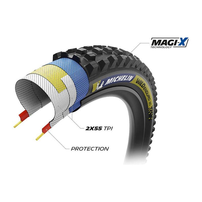 Michelin, WILD ENDURO MS RACING LINE DK, Mountain Tire, 29''x2.40, Folding, Tubeless Ready, MAGI-X, Black