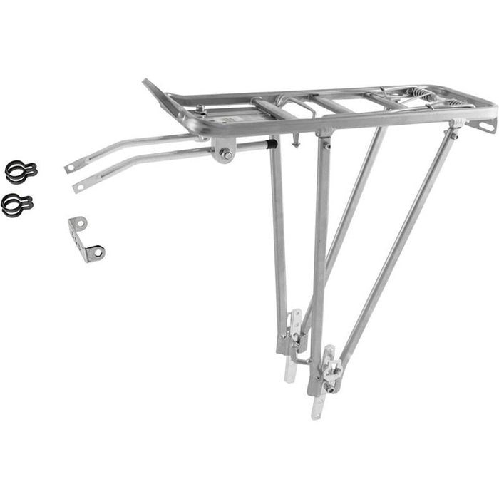 M-Wave, Screw-On II A, Rear rack with spring clamp, Silver, Fits 24'' to 28'', Max load 55lbs, SIlver