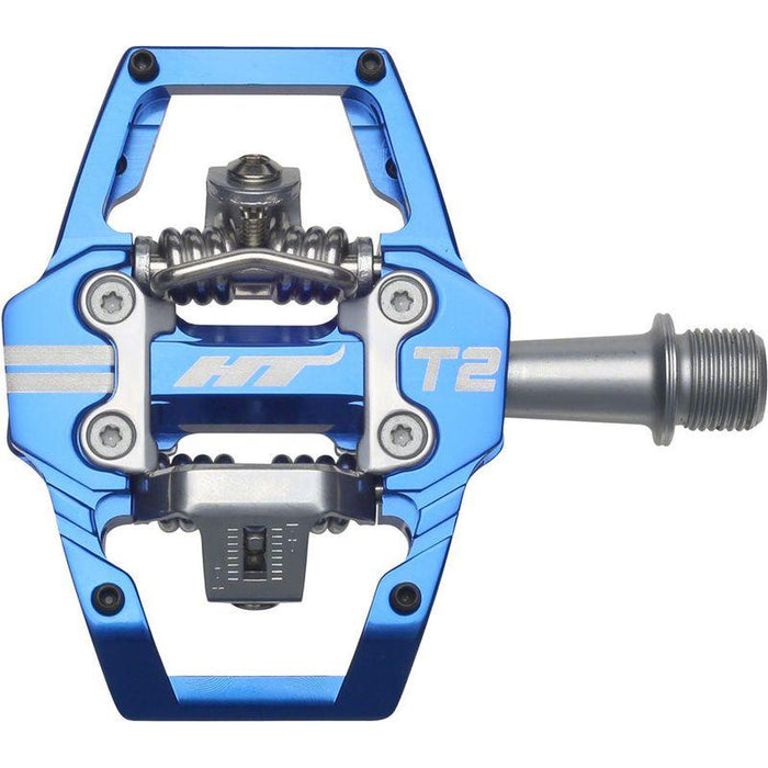 HT Components T2 Pedals - Dual Sided Clipless with Platform Aluminum 9/16 Royal Blue