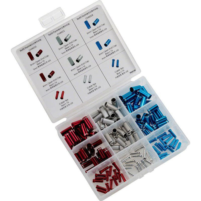 Jagwire Housing End Cap Combo Kit Red / Silver / Blue Alloy