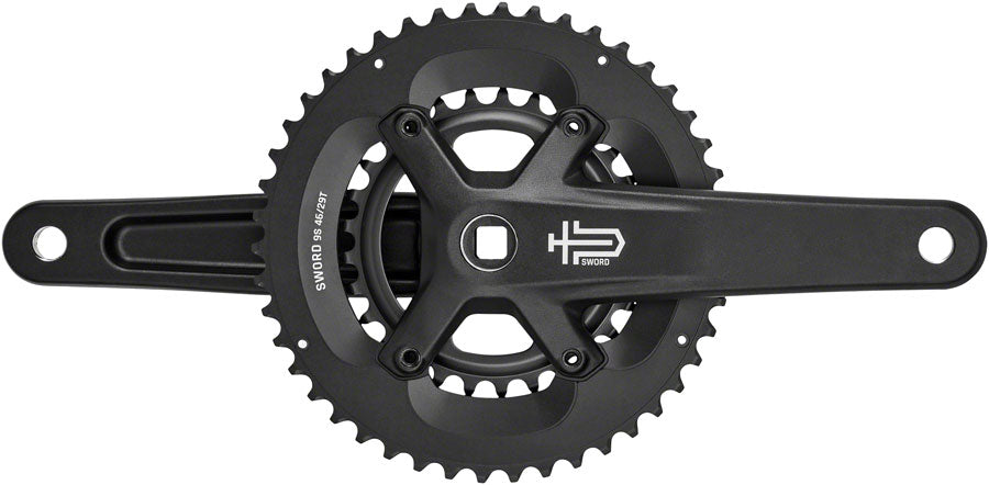 microSHIFT Sword Black 2x Crankset - 165mm 9-Speed 46/29t 110/80 Asym BCD JIS Square Taper Spindle Interface Black