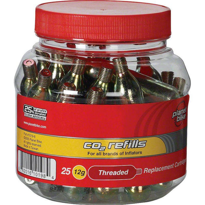 Planet Bike 12g Threaded CO2 Cartridges: Tub of 25