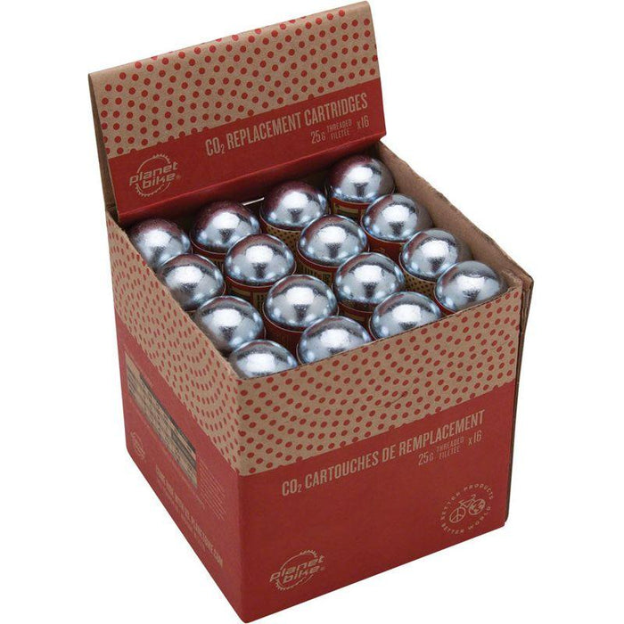 Planet Bike 25g Threaded CO2 Cartridge: Box of 16