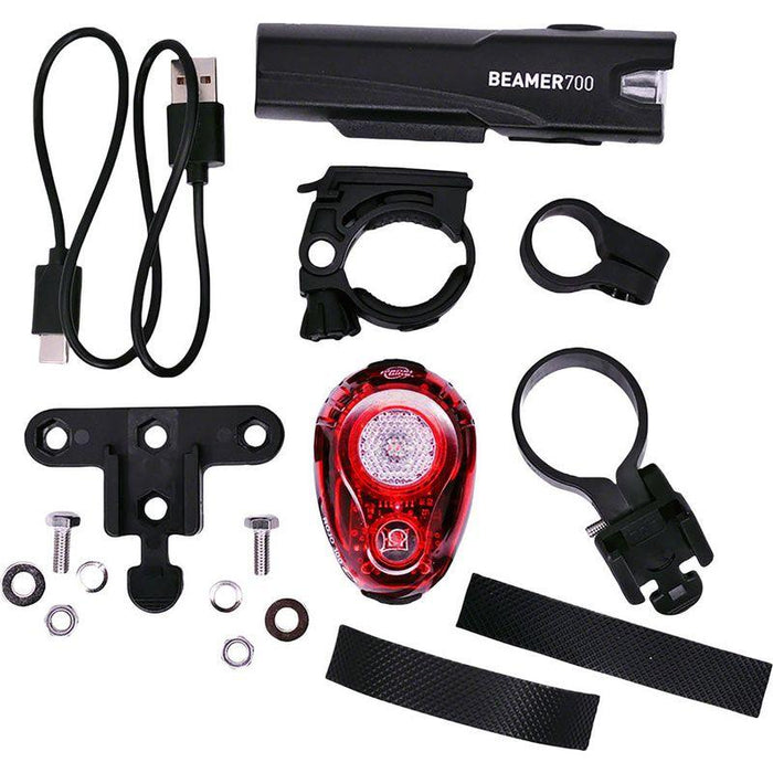 Planet Bike Beamer 700/Rojo 100 Headlight/Taillight Set - 700/100 Lumen USB Rechargable Black