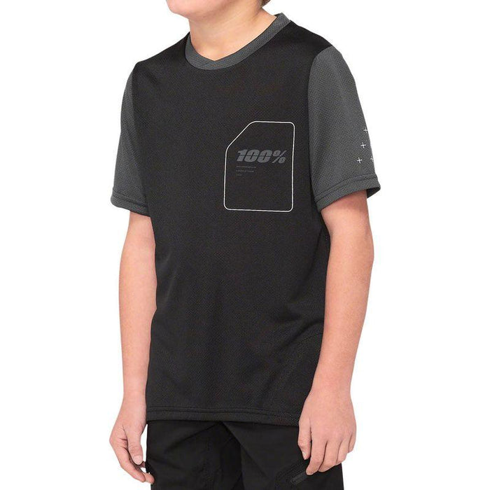 100% Ridecamp Jersey - Black/Charcoal Short Sleeve Youth Small