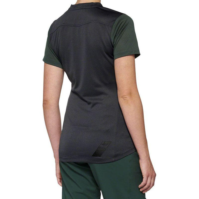 100% Ridecamp Jersey - Charcoal/Green Short Sleeve Women's Small