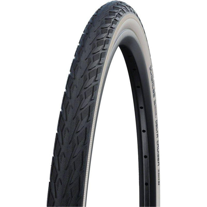 Schwalbe Delta Cruiser Plus Tire - 26 x 1-3/8 Clincher Wire Whitewall/Reflective Active Line PunctureGuard Green Compound E-25