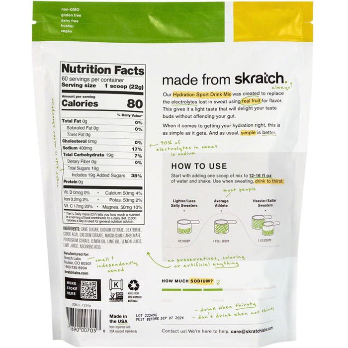 Skratch Labs Hydration Sport Drink Mix - Lemon Lime 60-Serving Resealable Pouch
