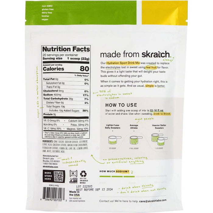 Skratch Labs Hydration Sport Drink Mix - Lemon Lime 20-Serving Resealable Pouch
