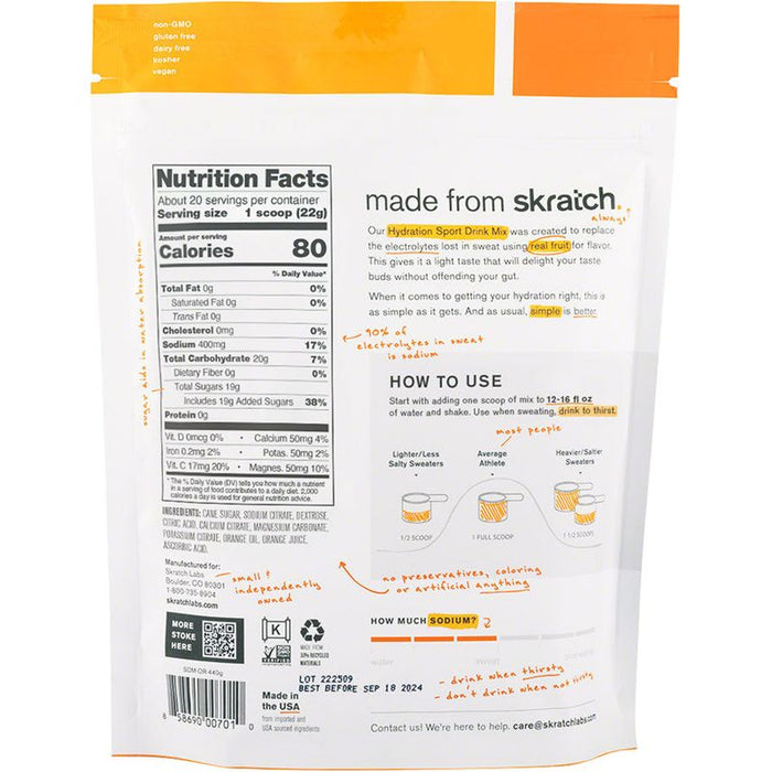 Skratch Labs Hydration Sport Drink Mix - Orange 20-Serving Resealable Pouch