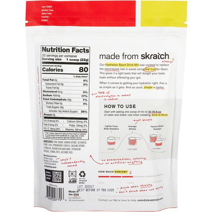 Skratch Labs Hydration Sport Drink Mix - Strawberry Lemonade 20 -Serving Resealable Pouch