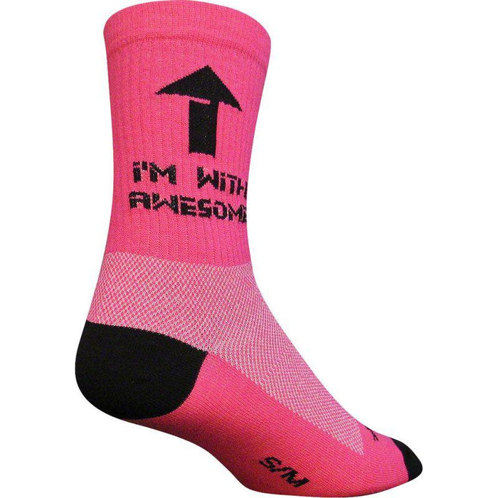 SockGuy Crew I'm With Awesome Socks - 6 Pink Large/X-Large