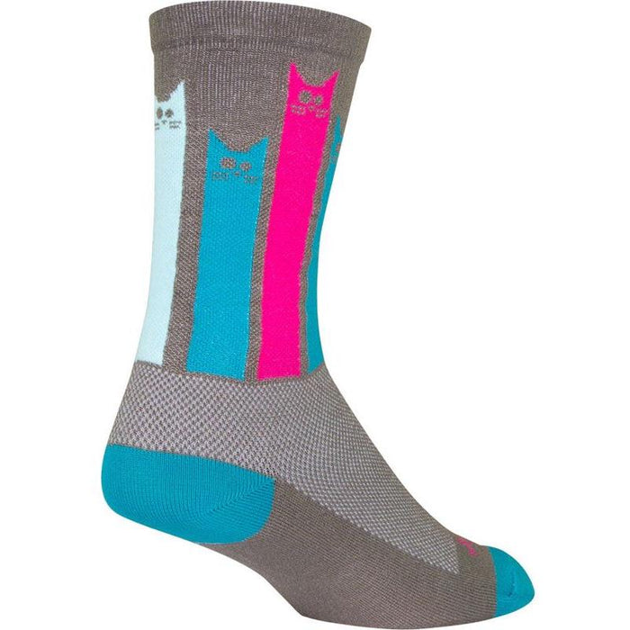 SockGuy Crew Felines Socks - 6 Gray/Pink/Teal Small/Medium
