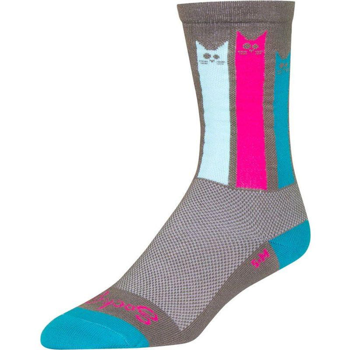 SockGuy Crew Felines Socks - 6 Gray/Pink/Teal Small/Medium