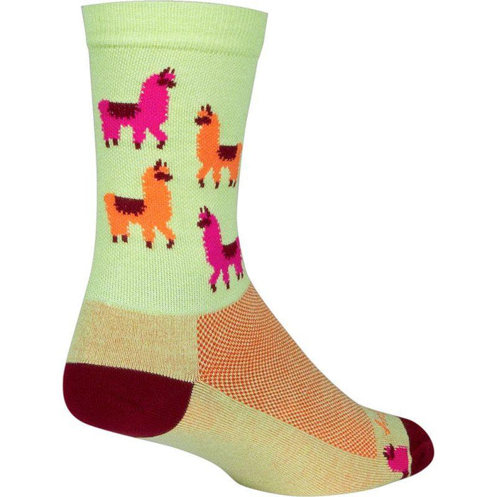 SockGuy Mo' Llamas Crew Socks - 6 Green/Pink/Orange Small/Medium