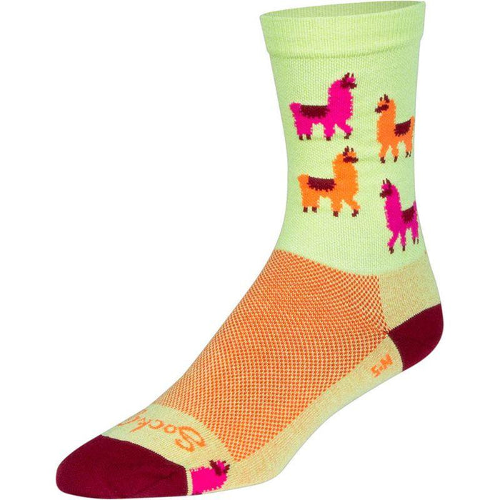 SockGuy Mo' Llamas Crew Socks - 6 Green/Pink/Orange Large/X-Large