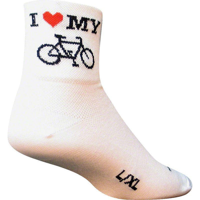 SockGuy Classic I Love My Bike Socks - 3 White Large/X-Large