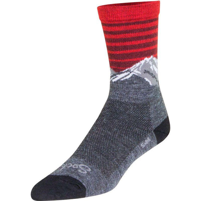 SockGuy Summit Wool Socks - 6 Gray/Red/White Small/Medium