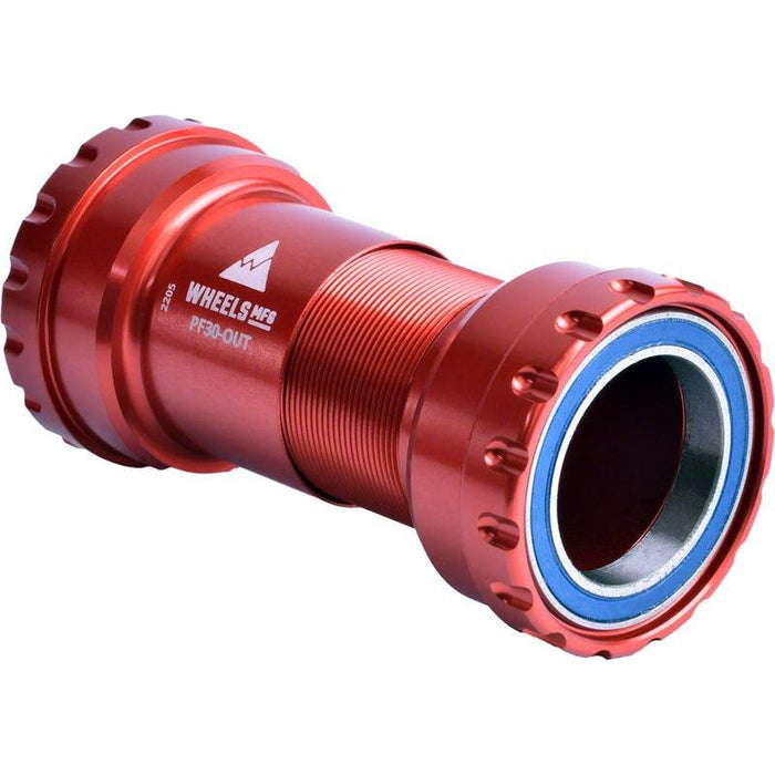 Wheels Manufacturing PF30 Outboard Bottom Bracket - For 30mm Spindle ABEC-3 Bearings PressFit Thread Together Red