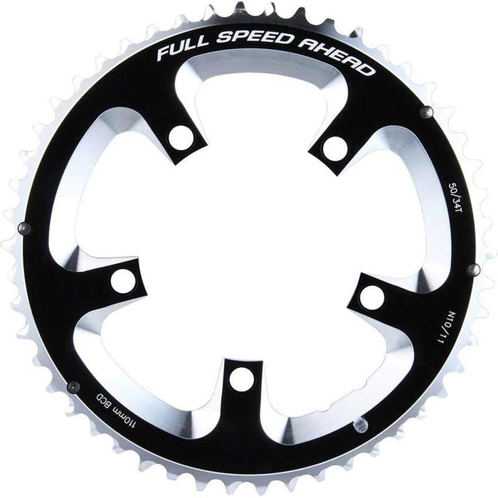 Full Speed Ahead Super Road Chainring - 50t 110 BCD 5-Bolt Aluminum N11 Black/Silver