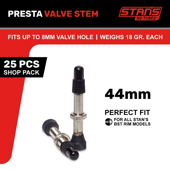 Stans No Tubes Tubeless Universal Valve Stems - Brass 44mm 25-pack