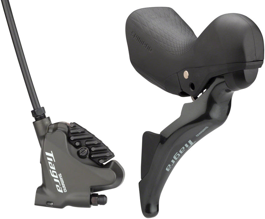 Shimano Tiagra ST-4725/BR-4770 Mechanical Shift/Hydraulic Brake Lever and Caliper - Rear Flat Mount Finned Resin Pads Black