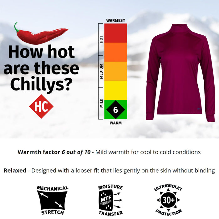 Hot Chillys Wopeach Skins Solid T-Neck Womens Festival Fuchsia Medium