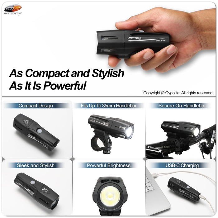 Cygolite Metro Pro Headlight Bicycle Light Rechargeable High-Output Front Light Bicycle Lights