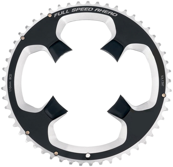 FSA PowerBox Road Chainring 1x 53T Tooth Count 110BCD Asymmetric Bolt Pattern 4-Bolt Interface   Black