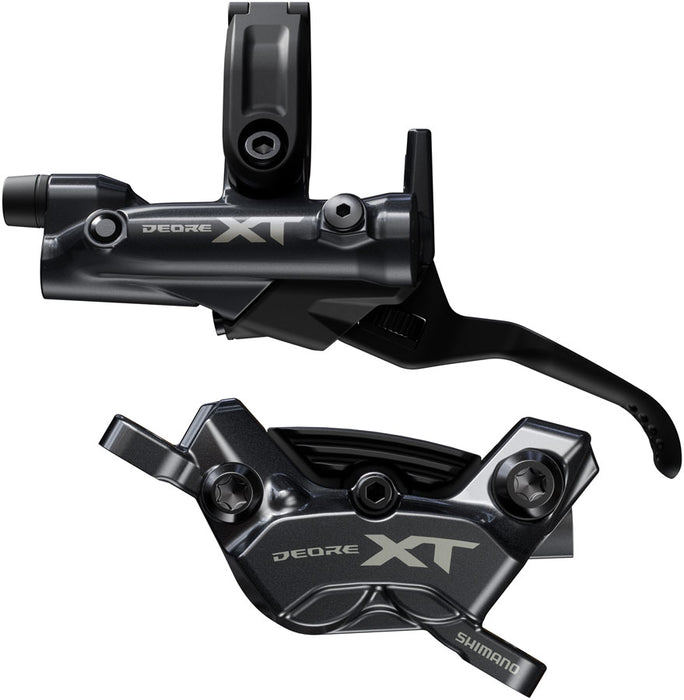 Shimano Deore XT BR-M8220 Disc Brake and BL-M8200 Lever - Left/Front Post Mount 4-Piston Caliper SM-BH90-SBM Hose Fin Metal Pads Black