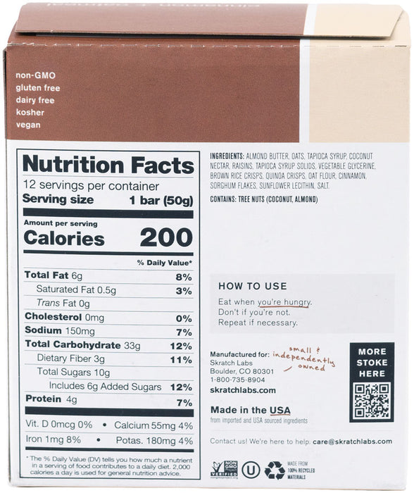 Skratch Labs Energy Bar - Cinnamon/Oatmeal Box of 12