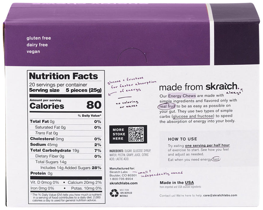 Skratch Labs Sport Chews - Grape  Box 10 Single Serve Packets