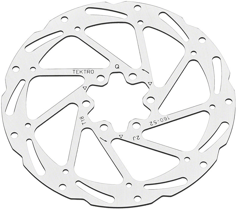 Tektro TR160-52 Disc Rotor - 160mm 6-Bolt 1.8mm Thickness For 2-Piston Calipers