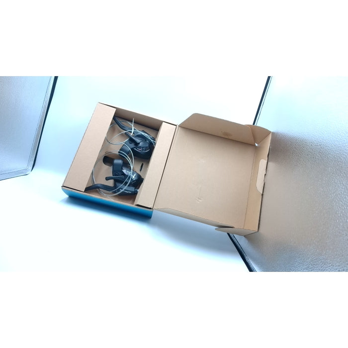SHIFT/BRAKE LEVER SET. ST-TX800. TOURNEY TX. 3X8-SPEED. EZ-FIRE PLUS. 2F-STEEL/R ESIN. FOR V-BRAKE . STD SHIFT & BRAKE CA BLE LENGTH. BLACK. - Open Box - (Without Original Box)
