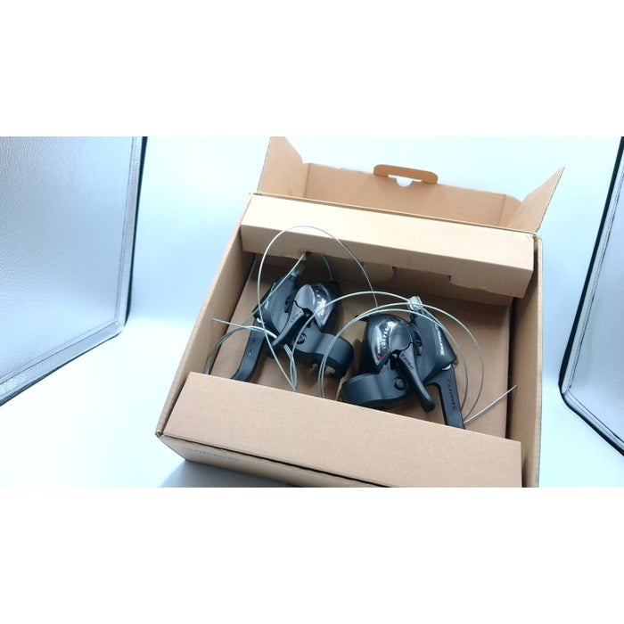 SHIFT/BRAKE LEVER SET. ST-TX800. TOURNEY TX. 3X8-SPEED. EZ-FIRE PLUS. 2F-STEEL/R ESIN. FOR V-BRAKE . STD SHIFT & BRAKE CA BLE LENGTH. BLACK. - Open Box - (Without Original Box)