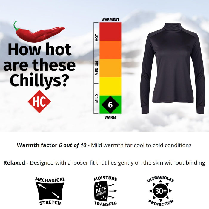 Hot Chillys Wopeach Skins Solid T-Neck Womens Black X-Small