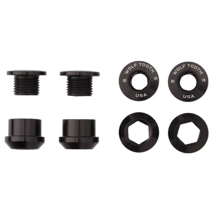 Wolf Tooth Chainring Bolts and Nuts For 1X Set Of 4 Black 6Mm