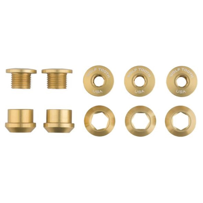 Wolf Tooth Chainring Bolts and Nuts For 1X Set Of 5 Gold 6Mm