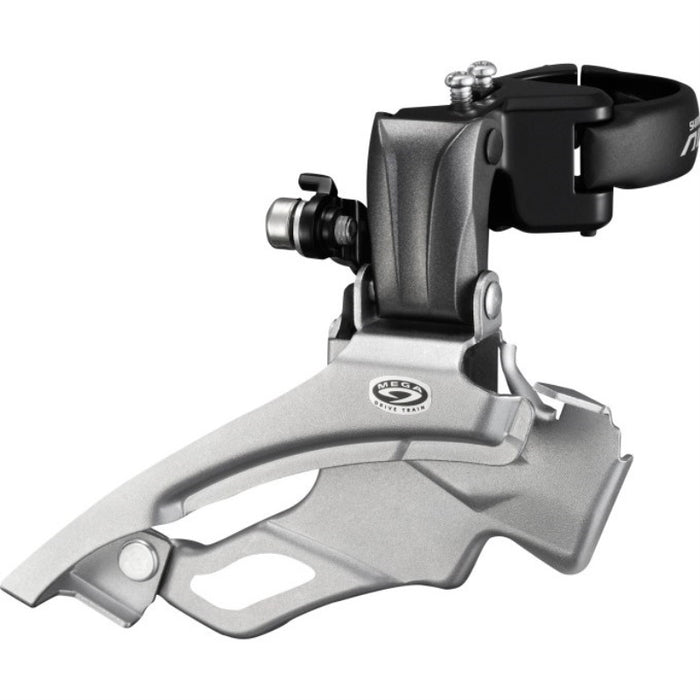 SHIMANO FRONT DERAILLEUR, FD-M371, ALTUS, DOWN-SWING DUAL-PULL, FOR REAR 9 SPEED, BAND TYPE 34.9MM(W/31.8 & 28.6MM ADPT) FOR 44/48TCS-ANGLE:66-69, CL:50MM