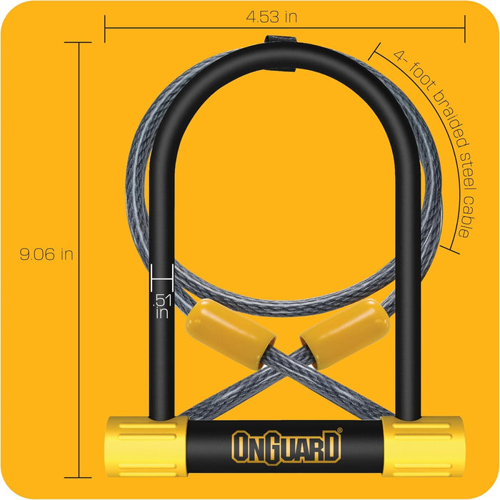 OnGuard BullDog  4.5 x 9 Keyed Black Includes 4' cable and bracket Bicycle U-Locks