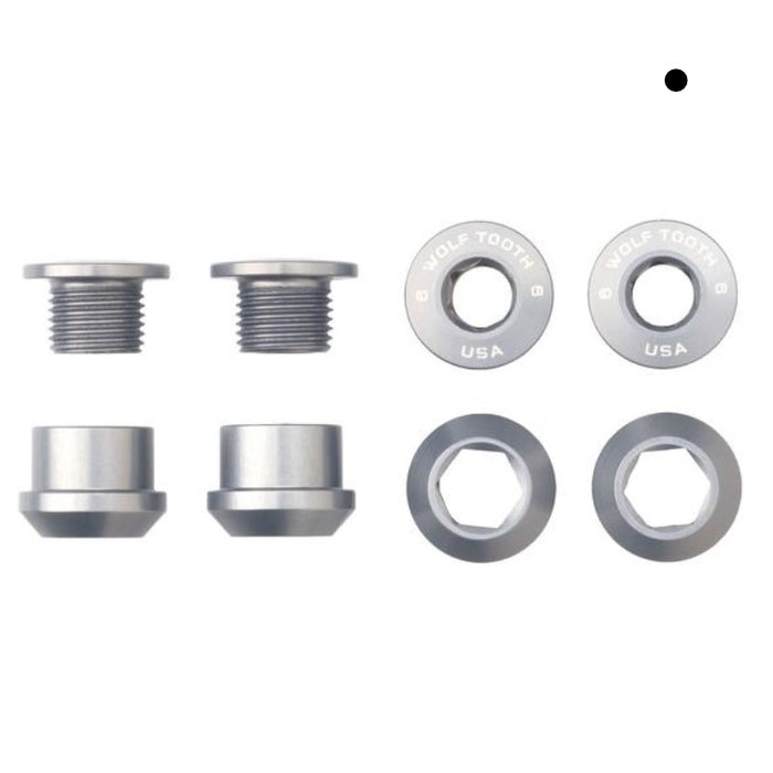 Wolf Tooth Chainring Bolts and Nuts For 1X Set Of 4 Silver 6Mm