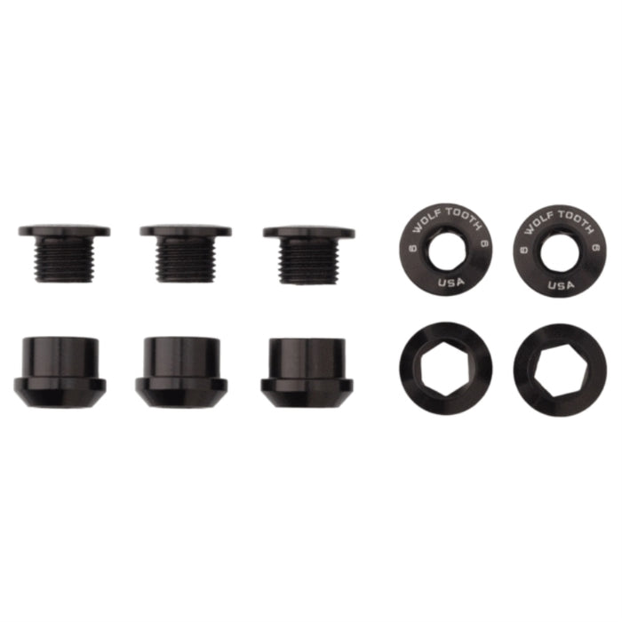 Wolf Tooth Chainring Bolts and Nuts For 1X Set Of 5 Black 6Mm