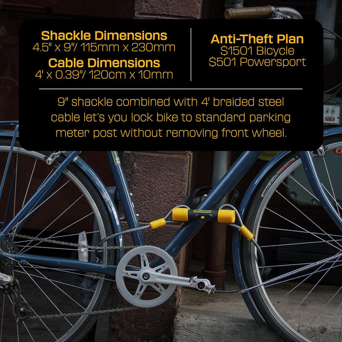 OnGuard BullDog  4.5 x 9 Keyed Black Includes 4' cable and bracket Bicycle U-Locks