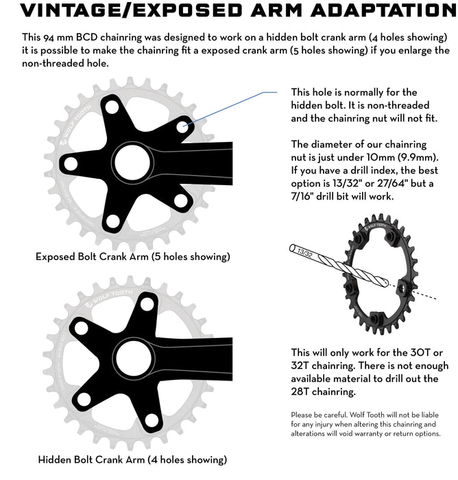 Wolf Tooth 94 mm BCD for 5-bolt Cranks Bicycle Chainrings