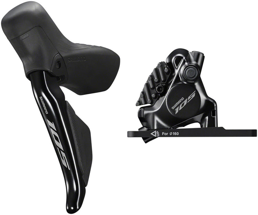 Shimano 105 St-R7170-Le Di2 Shift/Brake Lever With Br-R7170 Hydraulic Disc Brake Caliper - Front 2X Flat Mount With Fork Adaptor Black Bicycle Shifter Levers