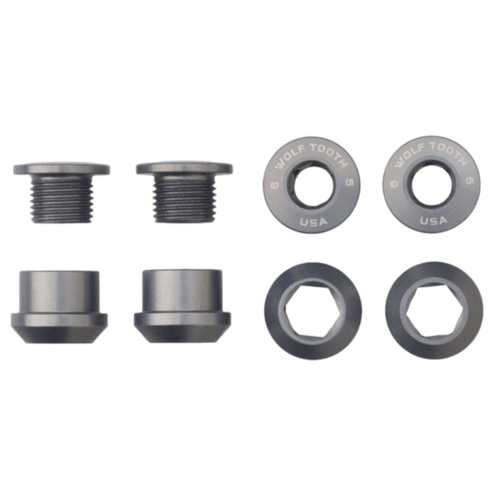 Wolf Tooth Chainring Bolts and Nuts For 1X Set Of 4 Grey 6Mm