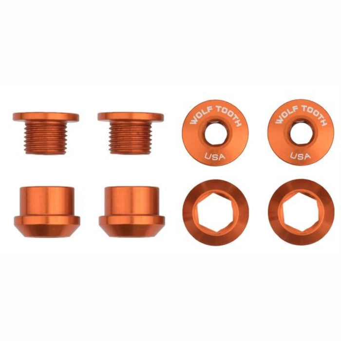 Wolf Tooth Chainring Bolts and Nuts For 1X Set Of 4 Orange 6Mm